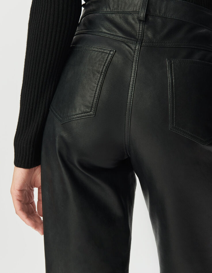 Schwarze Damen-Lederhose Jeansschnitt-5