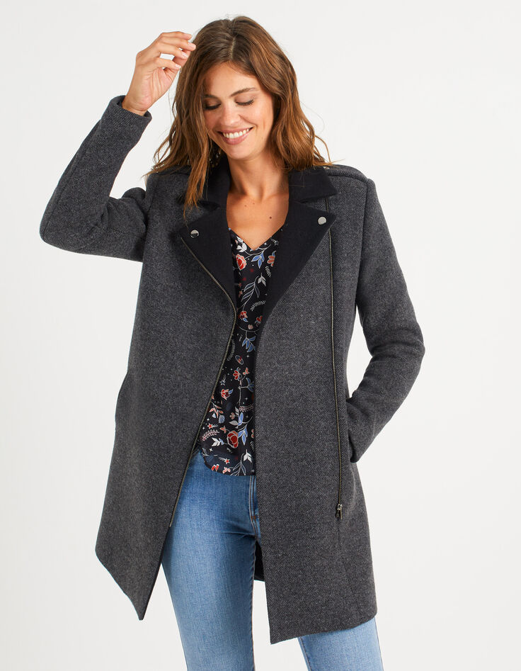 Manteau gris anthracite et noir esprit motard I.Code-2