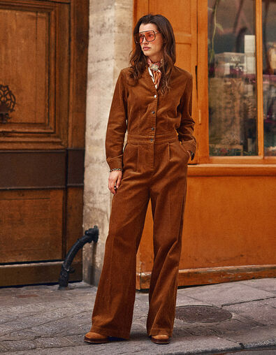 I.Code camel corduroy jumpsuit