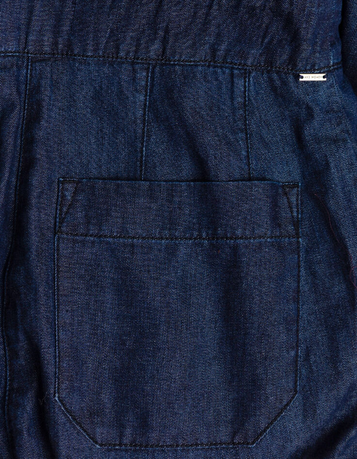 Mujer mono ancho de denim crudo sin mangas-9