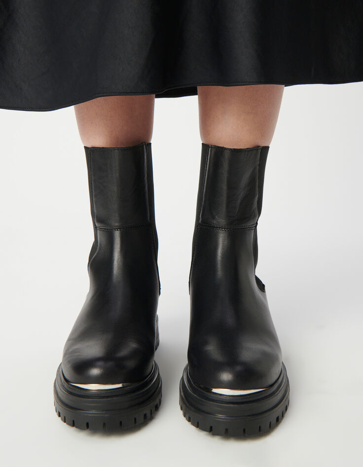 Chelsa schwarz Leder Stiefel Metallspange Damen-7