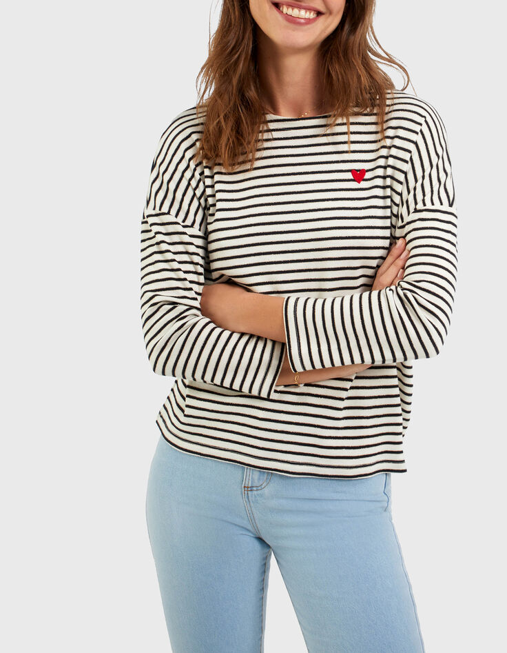 Matrozen-T-shirt strepen en geborduurd hart I.Code-1
