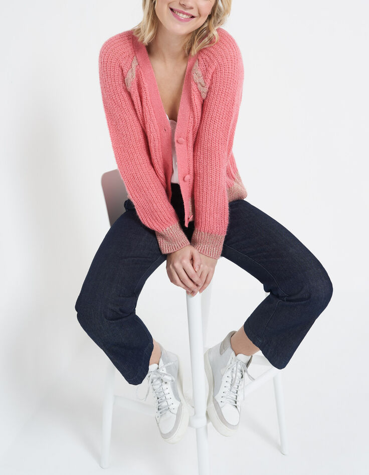 I.Code bubble gum pink lurex cable knit cardigan-3