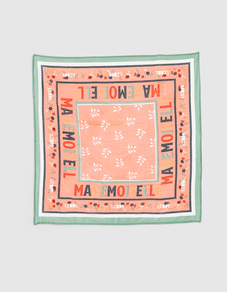 Quadratischer Schal mit Message in Water Pink I.Code-2