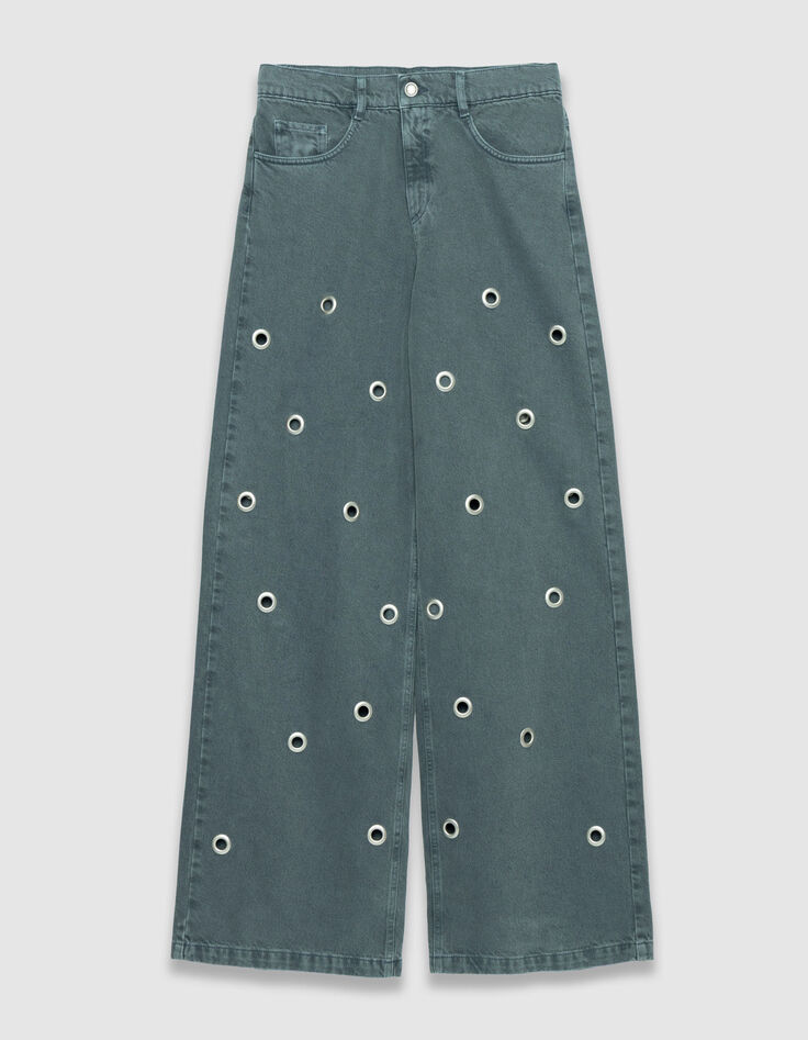 Edie Damen Jeans mit hoher Taille und weitem Bein mit &Ouml;senmuster-7