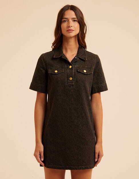 Robe en jean marron imprimé léopard I.Code
