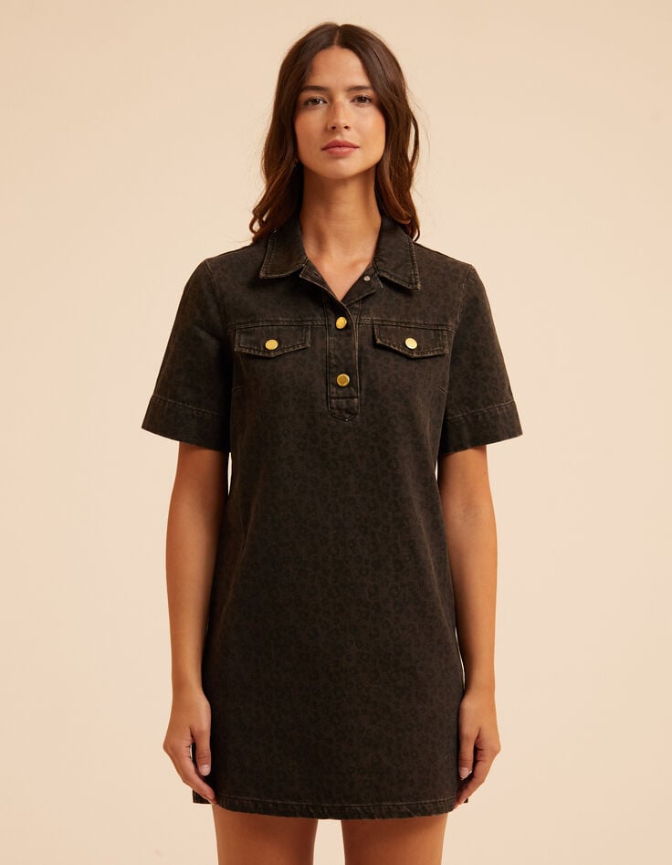 Vestido vaquero marrón leopardo I.Code-3 Vestido vaquero marrón leopardo I.Code-3