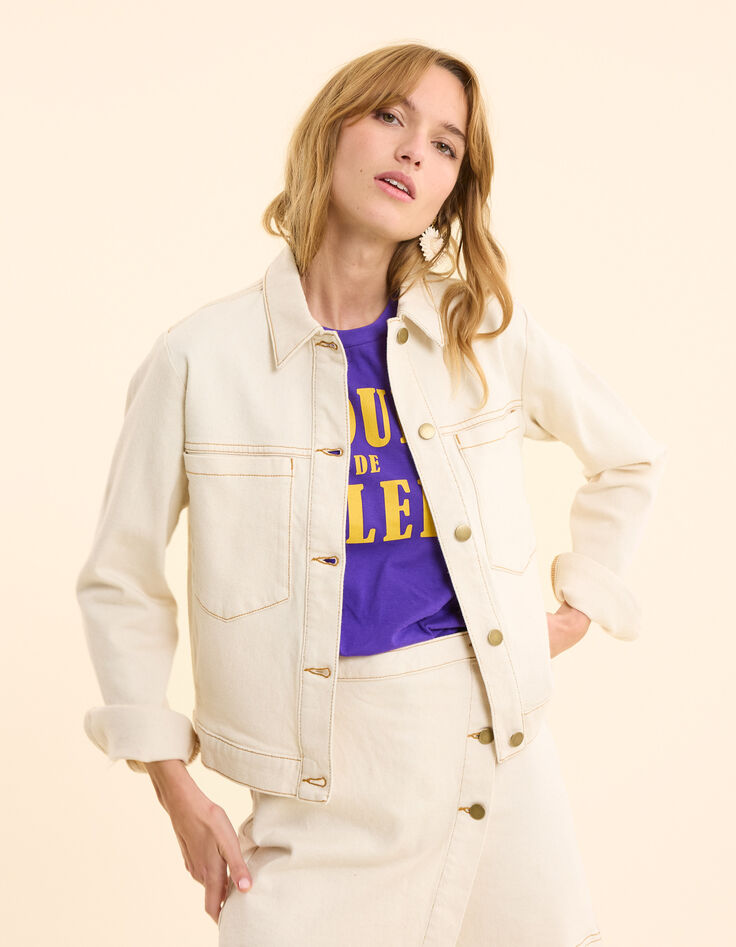 Jeansjacke in Ecru mit ockerfarbenen Nähten I.Code-2