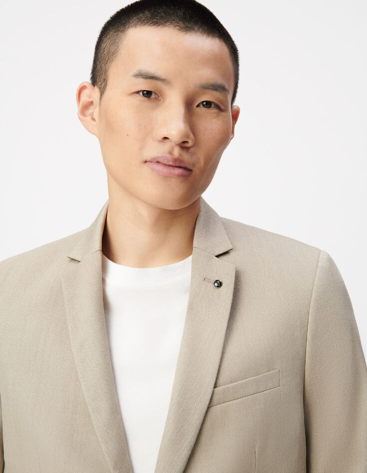 Dunkelbeige Anzugjacke aus Leinen f&uuml;r Herren-4