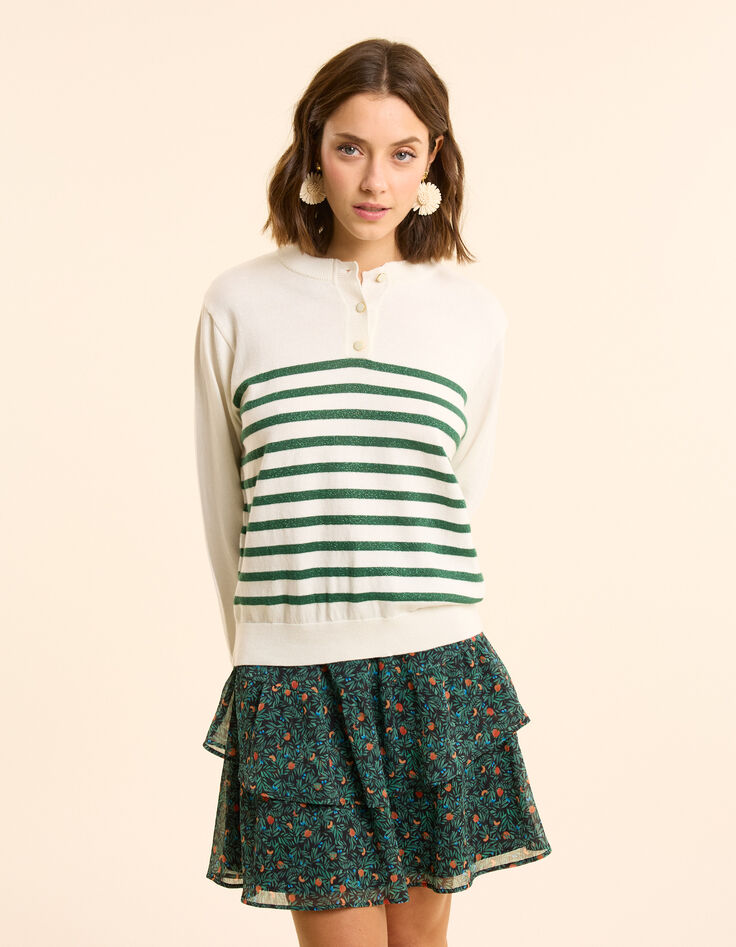 Weißer Strickpullover mit grünen Lurex-Streifen I.Code-4