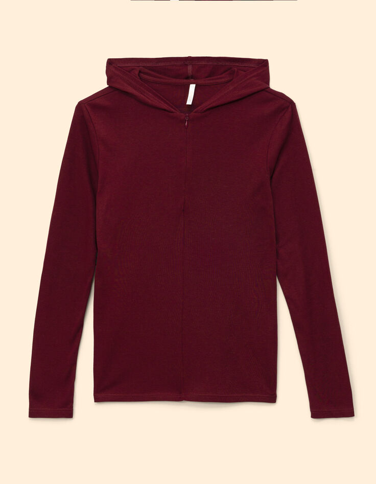I.Code burgundy hooded T-shirt with zipped neck-5