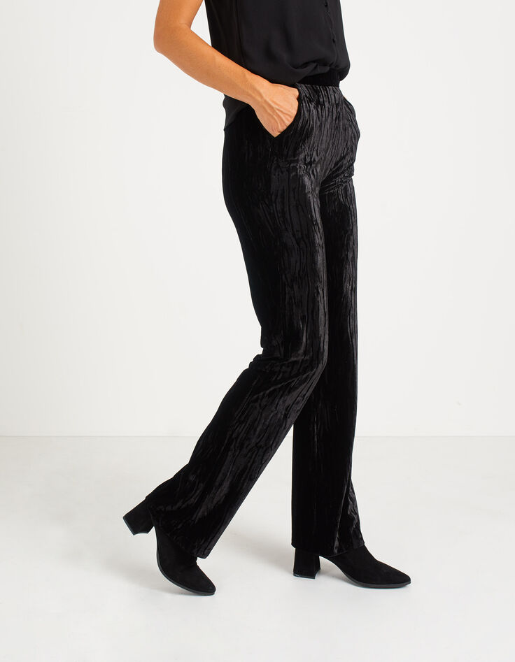 Pantalon large noir panne de velours reliefée I.Code-3 Pantalon large noir panne de velours reliefée I.Code-3