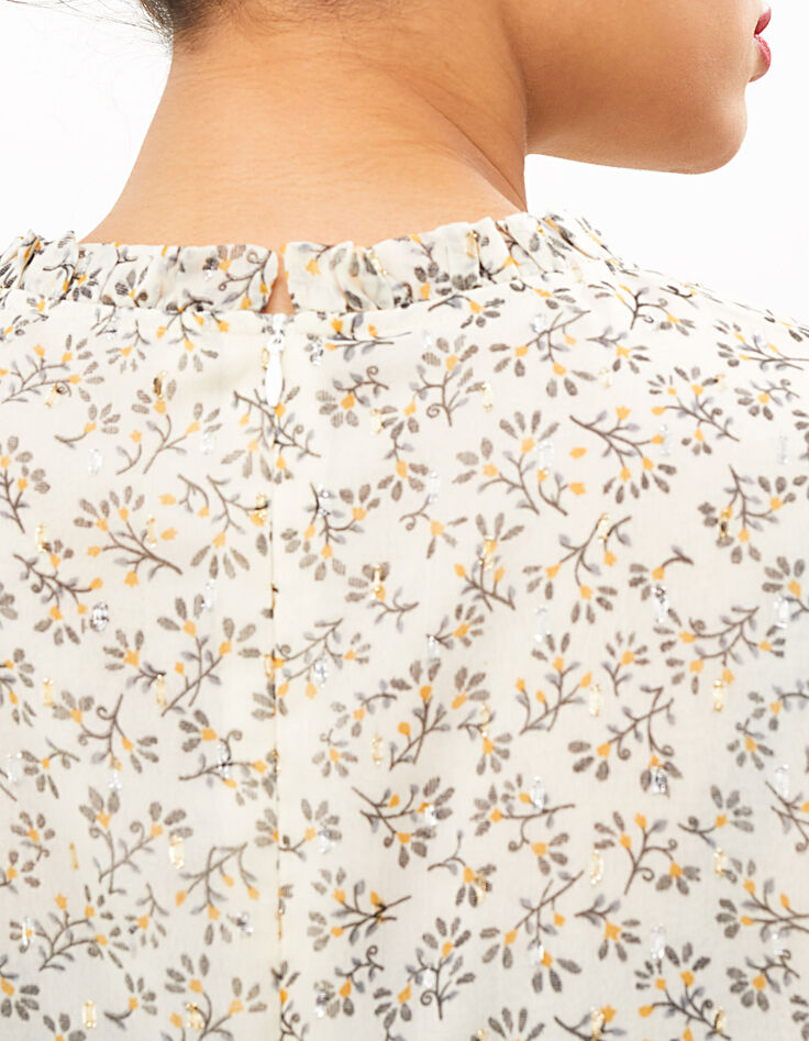 Cremeweißes Kleid mit Blätterprint I.Code-5 Cremeweißes Kleid mit Blätterprint I.Code-5