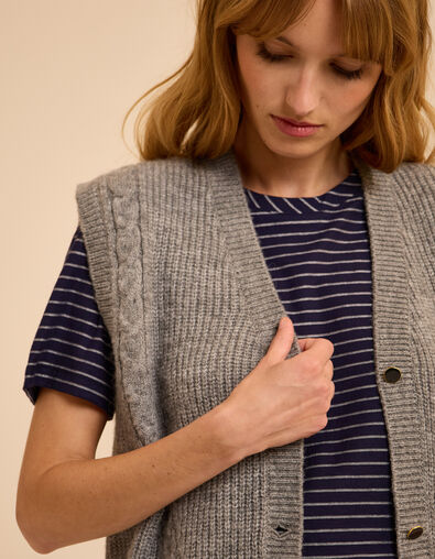 Cardigan sans manches gris tricot d&eacute;tails torsades I.Code