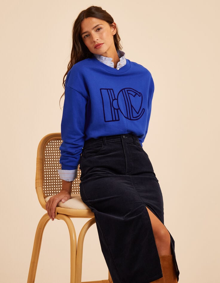 Blaues Sweatshirt Veloursflock-Monogramm I.Code-3 Blaues Sweatshirt Veloursflock-Monogramm I.Code-3