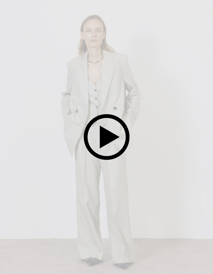 Graue Damenanzugjacke mit Lurex-Streifenmuster-7