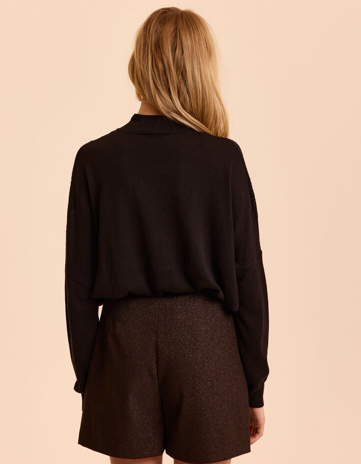 Pull cape noir tricot fin points ajourés CECILE I.Code-7