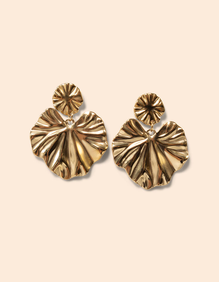 I.Code gold-tone metal pleated leaf earrings-2 I.Code gold-tone metal pleated leaf earrings-2