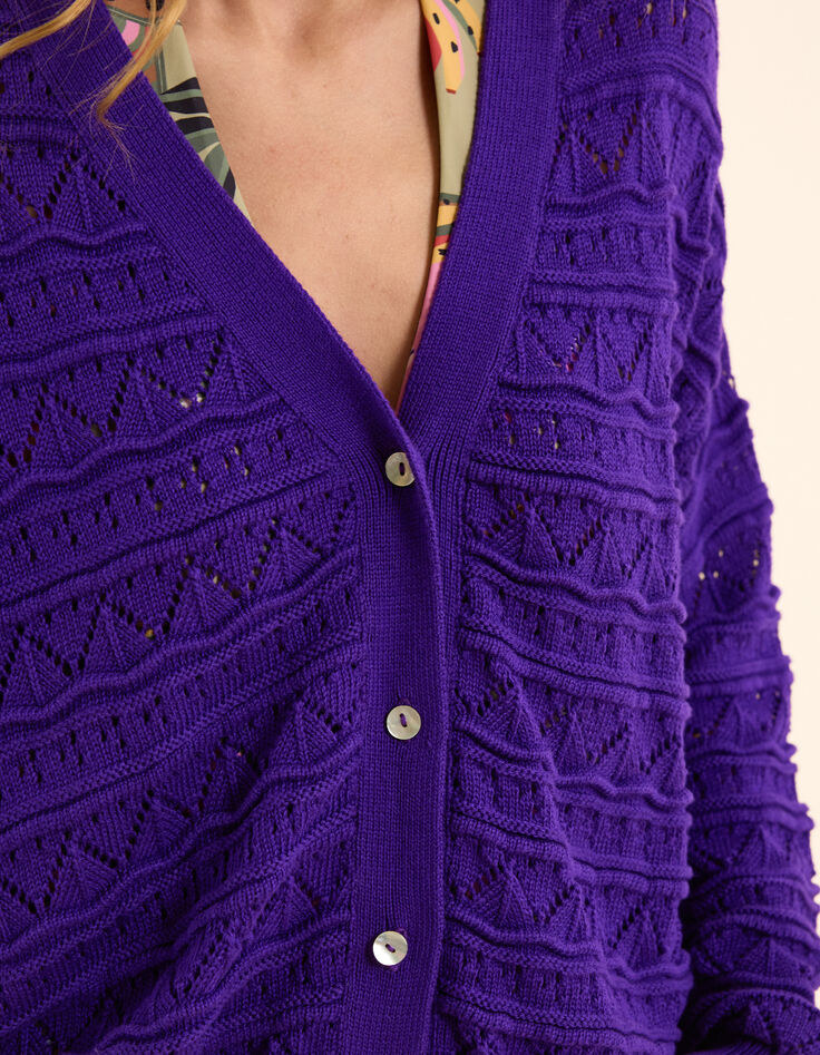 Cárdigan morado de punto calado de fantasía I.Code-7