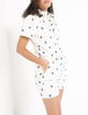 Cremeweißer Jeans-Kurzoverall mit Vogelprint I.Code-2