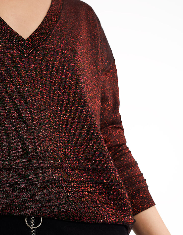 Pull rouge lipstick en maille lurex à col V I.Code-4