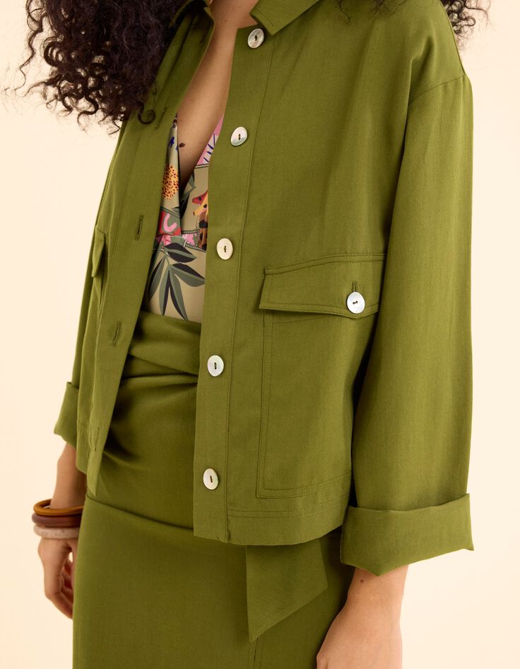 Veste kaki fluide poches boutonn&eacute;es I.Code-4