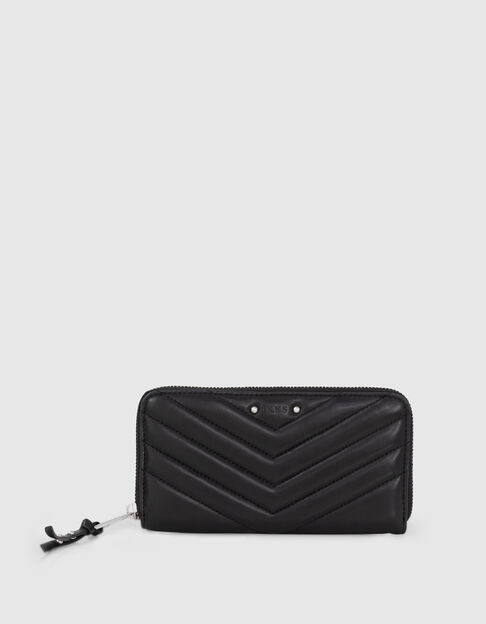 Damen 1440 Compagnon schwarz gestepptes Leder Portemonnaie - IKKS