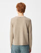 Beigefarbener Wollstrickpullover f&uuml;r Damen mit Trompe-l'oeil-Kragen-4