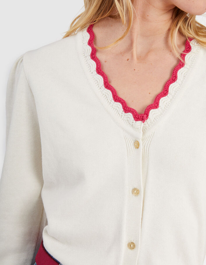 Cardigan blanc cassé tricot détails roses I.Code - I.CODE