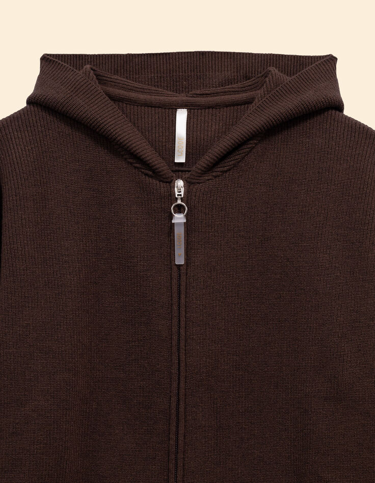 Gilet zippé à capuche en maille marron I.Code-2