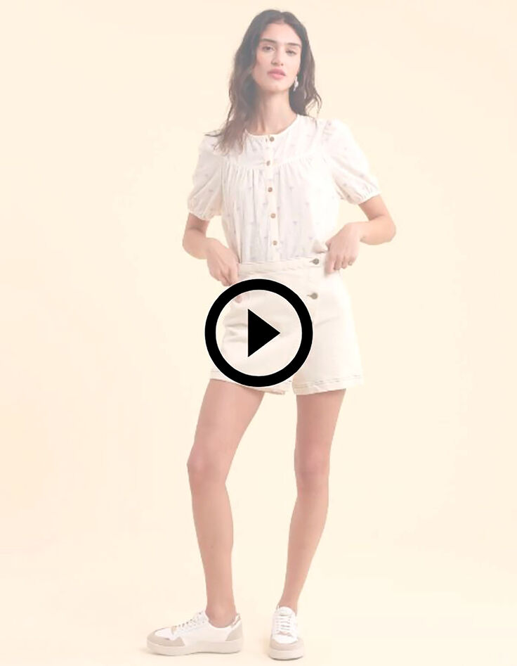 Jupe-short en jean &eacute;cru surpiq&ucirc;res ocre I.Code-8