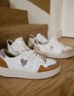 Baskets blanches cuir velours parme et camel I.Code-7