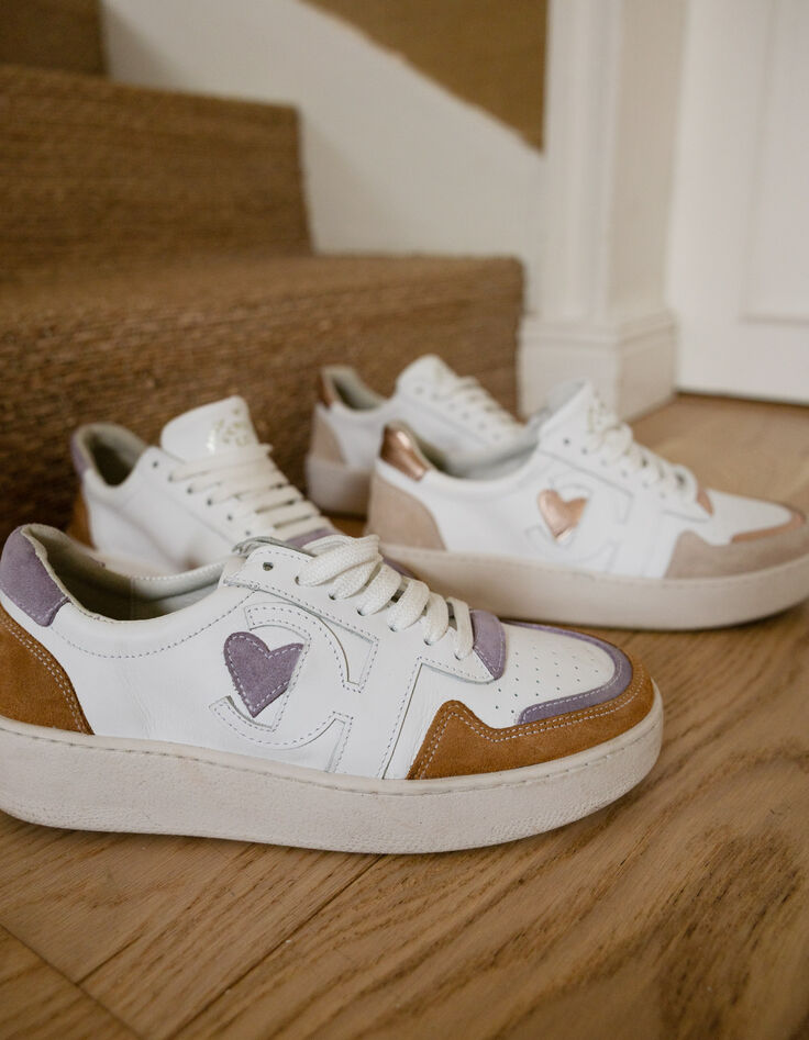 Baskets blanches cuir velours parme et camel I.Code-7