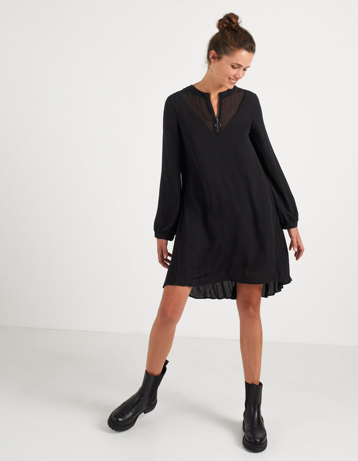 Vestido negro cuello cremallera espalda plisada I.Code-7