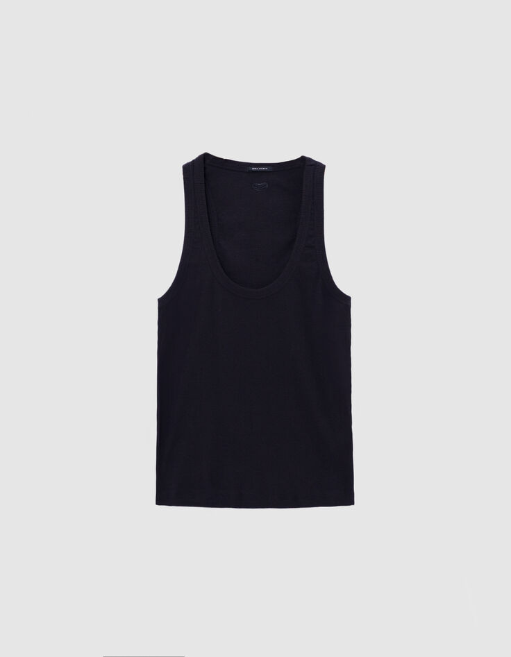Schwarzes Damen-Tank-Top aus Rippstrick mit gesticktem Fischgr&auml;tenr&uuml;cken-5