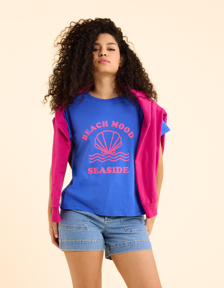 T-shirt bleu message visuel coquillage I.Code-1 T-shirt bleu message visuel coquillage I.Code-1