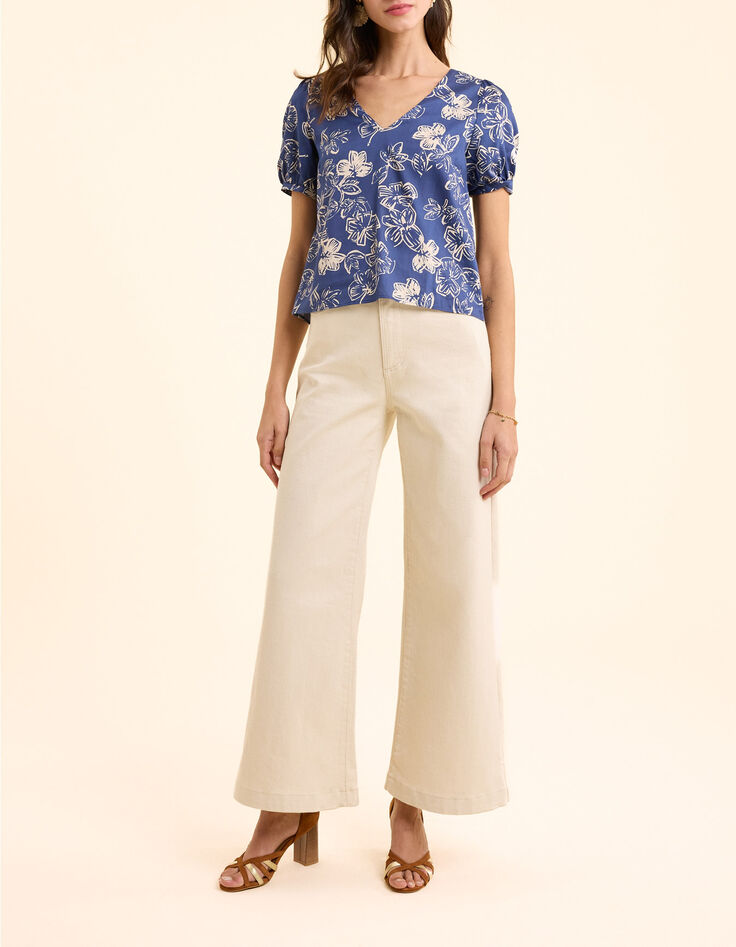 Top marine imprim&eacute; maxi fleurs n&oelig;ud dos I.Code-6