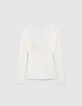 Cremefarbener Damen-Rippstrickpullover mit Nieten-6