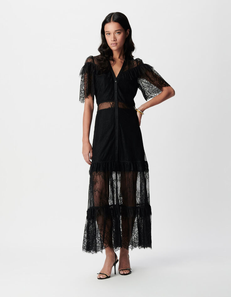 Schwarzes Maxikleid aus Spitze f&uuml;r Damen-1