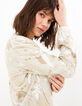 Beige baseballjack print bladeren en gouden stippen I.Code-4