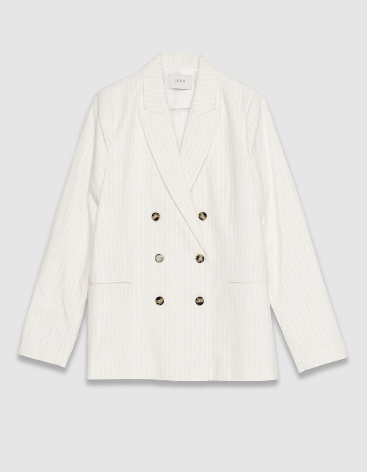 Weite wei&szlig;e Damen Anzugjacke mit Nadelstreifenmuster-7
