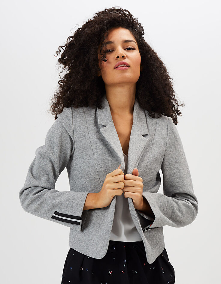 Veste gris clair chiné en maille piquée I.Code-1