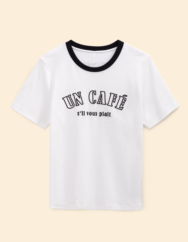Tee-shirt manches courtes blanc message brodé noir I.Code-6