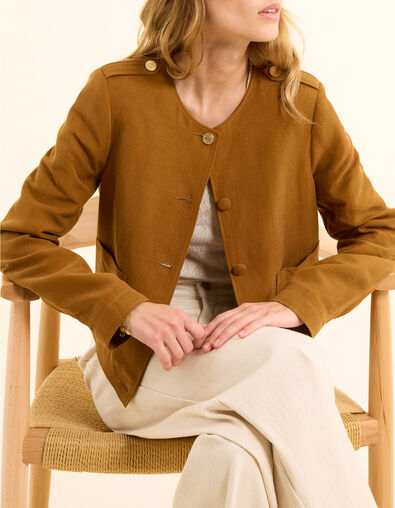 Chaqueta de traje corta cuadrada camel I.Code