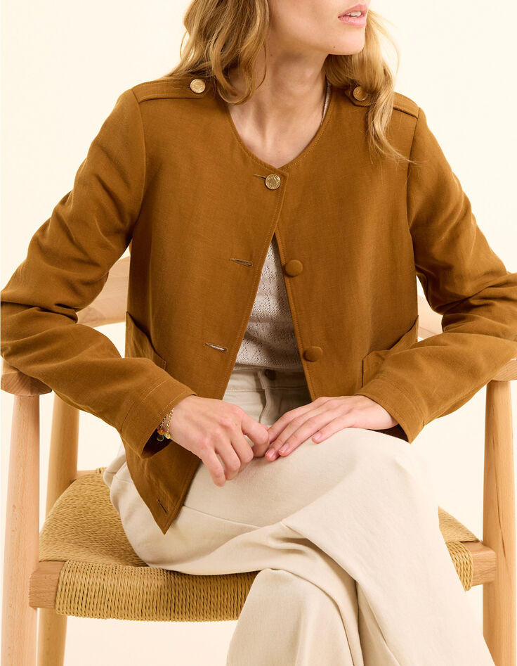 Chaqueta de traje corta cuadrada camel I.Code-1
