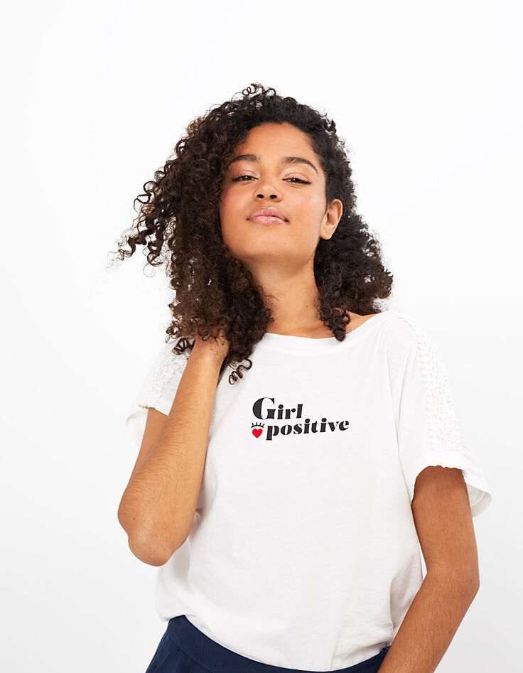 Tee-shirt blanc cassé Girl Positive avec cœur I.Code-2