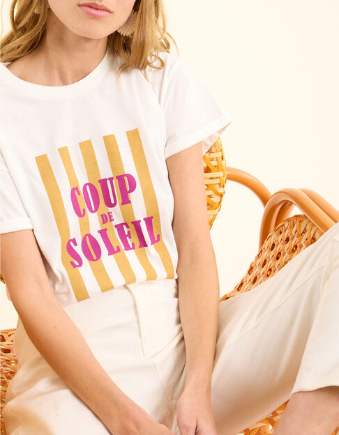 T-shirt manches courtes blanc message rayures I.Code