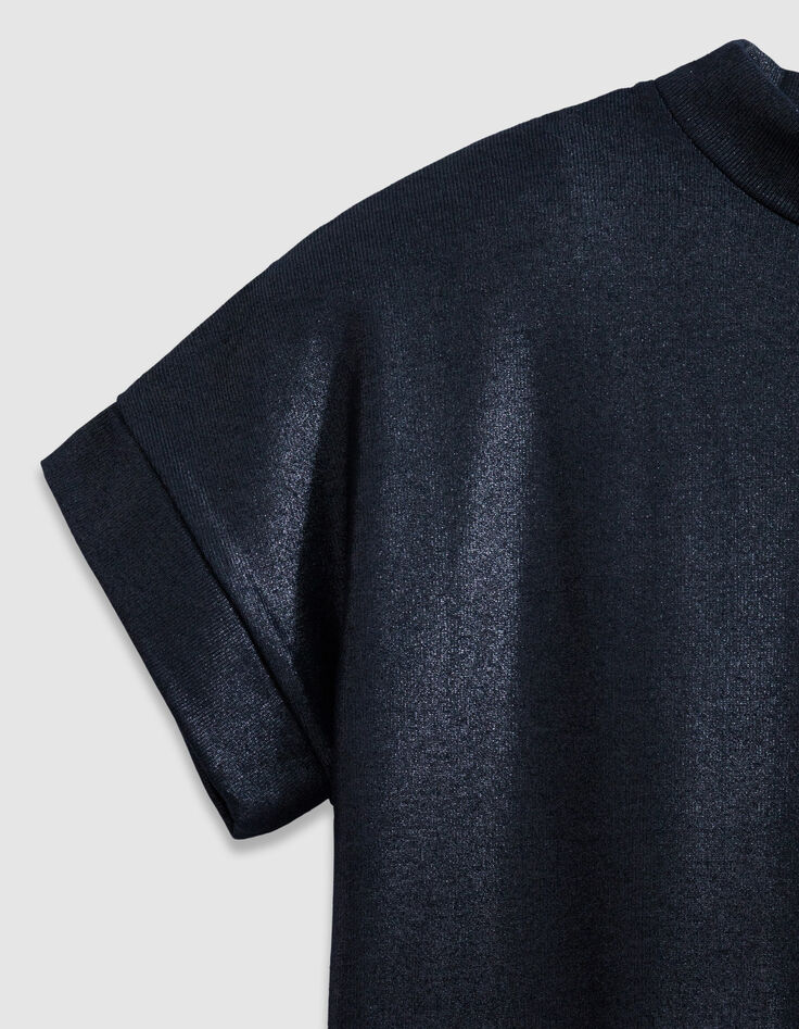 Kurzarm-T-Shirt f&uuml;r Damen mit Pailletten in Marineblau-8