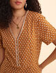 Camelbraunes Kleid mit Blumenprint, Herz I.Code-5