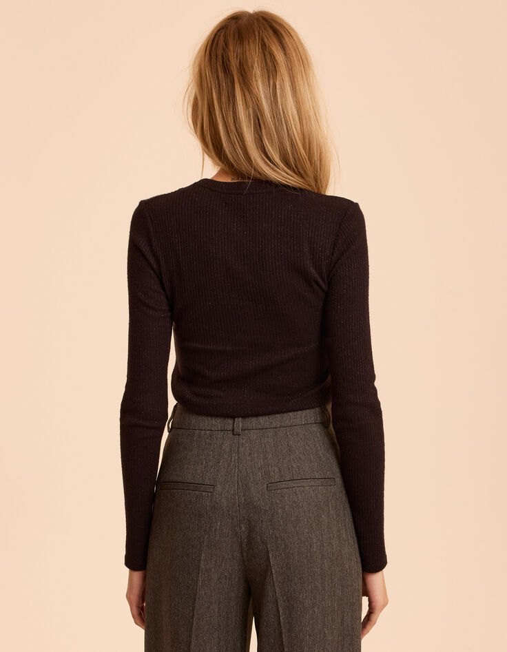 Zwart T-shirt lange mouwen lurex ribtricot I.Code-3